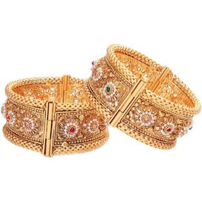 Efulgenz Fashion Jewelry Indian Bollywood 14 K Gold Plated Faux Pearl Bracelets Bangle Set for Women (2.4, Style2) in Kuwait