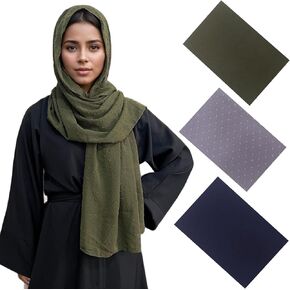 3 Pack Jacquard Bubble Chiffon Hijabs for Women, Pom Pom Textured Shawl Scarf Set,Elegant Headwraps for Daily in Kuwait