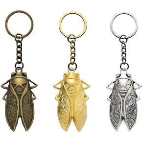 3 Pcs Cicada Keychain, Stylish Bag & Car Keychain Decor Accessory, Metal Insect Motif Key Ring for Daily Use in Kuwait