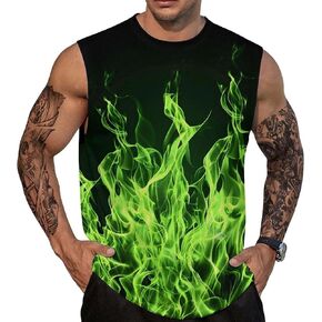 3D Tank Tops for Men Flame Print Sleeveless Athletic Fitness Running Workout Beach Shirts in Kuwait