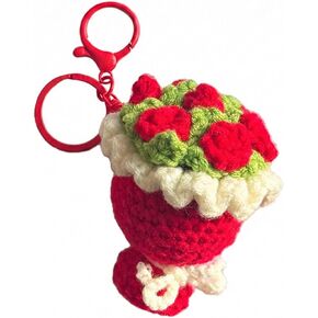 سلسلة مفاتيح على شكل باقة ورد من الكروشيه مصنوعة يدويًا، حلقة مفاتيح على شكل زهرة حمراء محبوكة لطيفة، حقيبة سحرية من الغزل، هدية فريدة للنساء in Kuwait