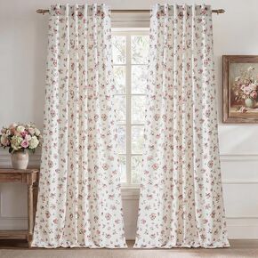 StangH Floral Linen Curtains with Rose Pattern,Farmhouse Vintage Style Drapes with Back Tab for Bedroom and Living Room,Dusty Rose,W52xL84,2 Panels in Kuwait
