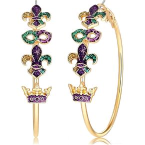 mardi gras Earrings,Carnival Shining Hoop Earring,mardi gras Hoop Earrings,Patriotic Independence Day Hanukkah Christmas Earring for Women,Carnival Parade Jewelry Holiday Gifts (Enamel) in Kuwait