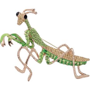 Green Big Praying Mantis Brooch Pin for Women Men Gold Plated Vintage Crystal Rhinestone Animal Insect Grasshopper Exaggerated Brooch Lapel Pin Fashion Dress Accessories Father's Day Theme Party Jewelry Gifts in Kuwait