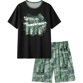Fiodrimy Boys Pajamas Big Boys Pajamas Short Sleeves & Shorts 2 Pieces Summer Pjs Set Kid Sleepwear Lounge Clothes Size 8-14 in Kuwait