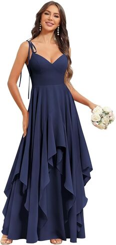 BOLENSYE Women's V-Neck Chiffon Tiered A-Line Bridesmaid Dresses Long Ruffles Formal Evening Party Gown in Kuwait