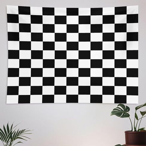 Black White Plaid Tapestry Wall Hanging Geometric Checkered Flag Racing Race Car Line Pattern Tapestries Home Decor for Living Room Bedroom Apartment Farmhouse Dorm 40"x60" in Saudi Arabia