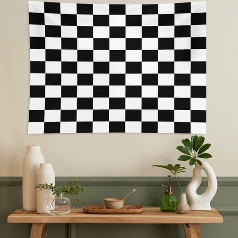 Black White Plaid Tapestry Wall Hanging Geometric Checkered Flag Racing Race Car Line Pattern Tapestries Home Decor for Living Room Bedroom Apartment Farmhouse Dorm 40"x60" in Saudi Arabia