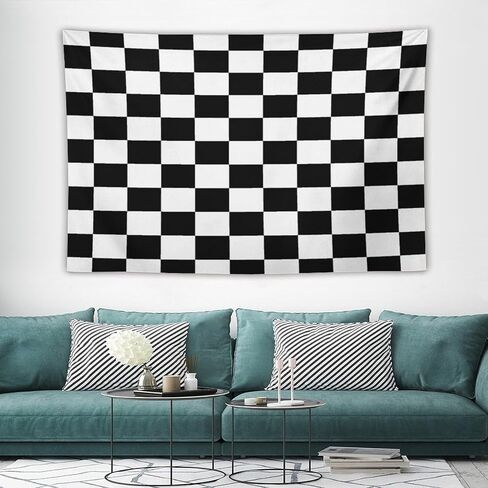 Black White Plaid Tapestry Wall Hanging Geometric Checkered Flag Racing Race Car Line Pattern Tapestries Home Decor for Living Room Bedroom Apartment Farmhouse Dorm 40"x60" in Saudi Arabia
