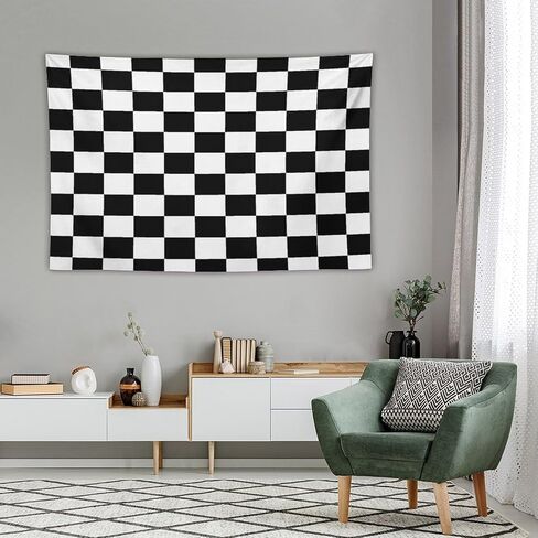 Black White Plaid Tapestry Wall Hanging Geometric Checkered Flag Racing Race Car Line Pattern Tapestries Home Decor for Living Room Bedroom Apartment Farmhouse Dorm 40"x60" in Saudi Arabia