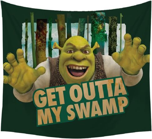 POP Creations Shrek Get Outta My Swamp Large Tapestry 60"X48" – Funny Wall Hanging Flag for Bedroom, Cool Meme Poster, Aesthetic Banner Decor for Dorms in Saudi Arabia