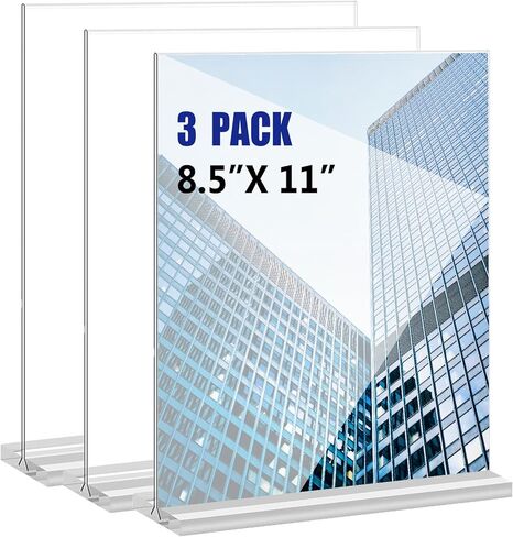 حامل علامة أكريليك 8.5 × 11 بوصة 2 حزمة على شكل حرف T حامل عرض سطح المكتب عمودي مزدوج الجوانب حامل قائمة طاولة شفافة للمطاعم والمكاتب والمتجر والزفاف in Kuwait