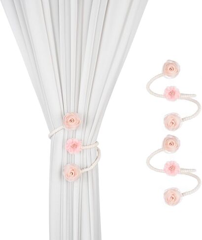 SUQ I OME 3 Pieces of Handmade Artificial Flower Curtain Holdbacks Clips Window Drape Twist Tie Backs for Women, Girls Bedroom Decorative Draperies Holdbacks (Pink) in Kuwait