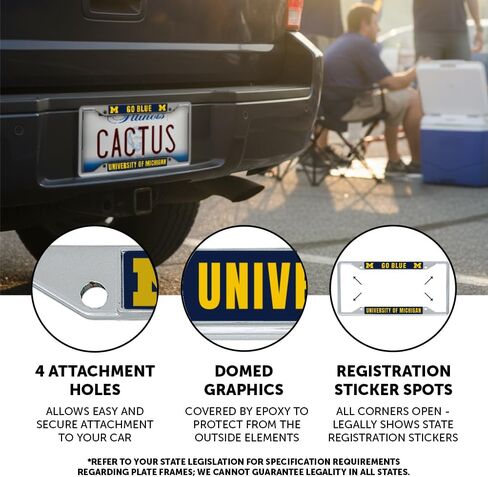 Desert Cactus University of Michigan License Plate Frame Wolverines UM U of M Holder for Front or Back of Car Metal Car Tag Holder Officially Licensed (Slogan 1) in Saudi Arabia