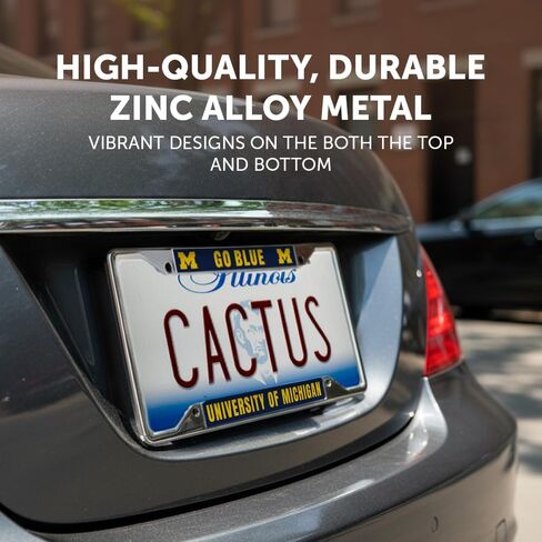 Desert Cactus University of Michigan License Plate Frame Wolverines UM U of M Holder for Front or Back of Car Metal Car Tag Holder Officially Licensed (Slogan 1) in Saudi Arabia