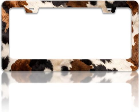 Brown Balck White Cow Print License Plate Frame Spots License Plate Holders Funny Stainless Steel Auto Accessory Bracket 2 Hole with Screws Universal Us Car License Plate Frames 6x12 in for Women Men in Saudi Arabia
