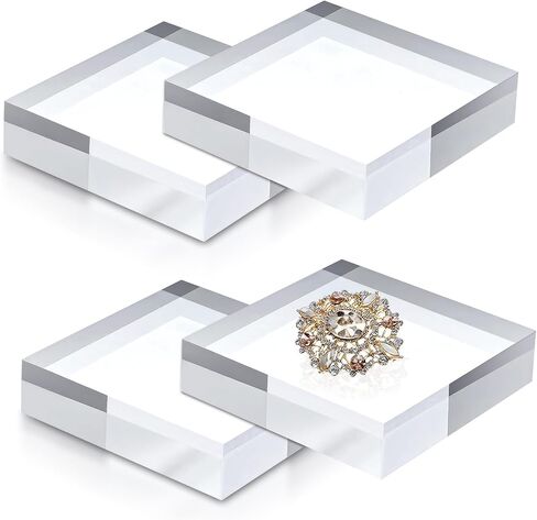 4Pcs Acrylic Blocks for Display 4 x 4 x 1 Inch Clear Acrylic Square Display Block Lucite Blocks Clear Polished Cube Risers Solid Jewelry Pedestal Stand for Jewelry Perfume Ring Collection Props Cake in Kuwait