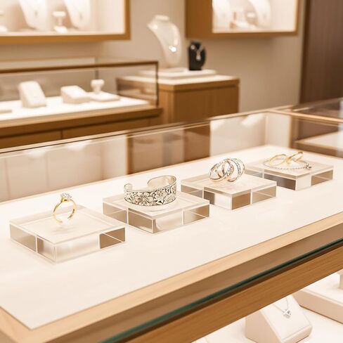 4Pcs Acrylic Blocks for Display 4 x 4 x 1 Inch Clear Acrylic Square Display Block Lucite Blocks Clear Polished Cube Risers Solid Jewelry Pedestal Stand for Jewelry Perfume Ring Collection Props Cake in Kuwait