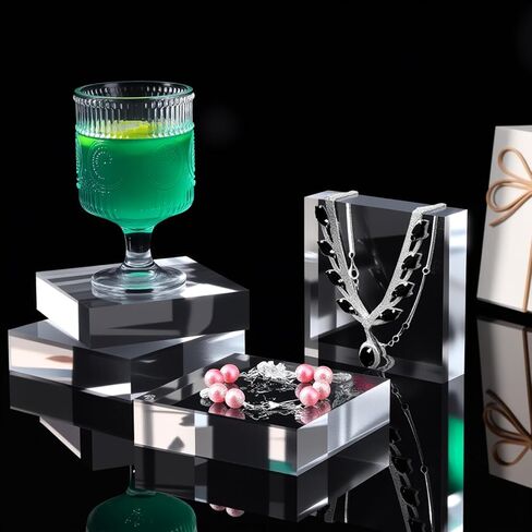 4Pcs Acrylic Blocks for Display 4 x 4 x 1 Inch Clear Acrylic Square Display Block Lucite Blocks Clear Polished Cube Risers Solid Jewelry Pedestal Stand for Jewelry Perfume Ring Collection Props Cake in Kuwait