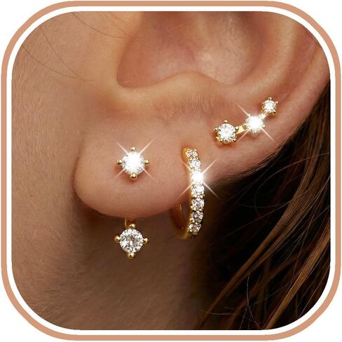 Gold Chain Stud Earrings for Women Trendy Minimalist 14K Gold Small Huggie Hoop Birthstone Earring Sets for Multiple Piercing Hypoallergenic Earring Stacks in Kuwait