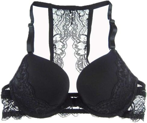 MIERSIDE Women's Front Closure Lace Racer Back Push up Bra (38A, Black) in Kuwait