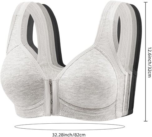 3PCS Front Closure Bras for Women,No Underwire Push Up Full Coverage Cotton Bralette,Dark Gray + Light Gray + Black,2XL Size in Saudi Arabia