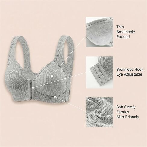 3PCS Front Closure Bras for Women,No Underwire Push Up Full Coverage Cotton Bralette,Dark Gray + Light Gray + Black,2XL Size in Saudi Arabia