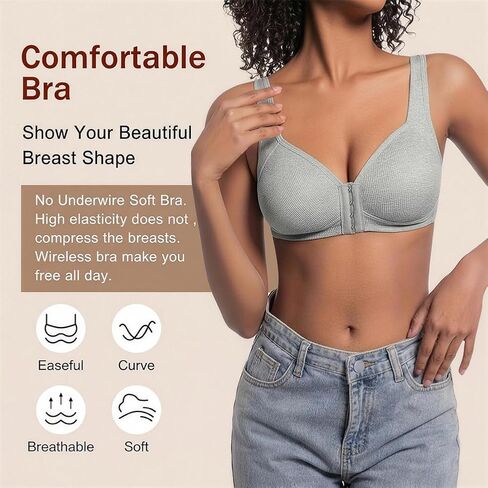 3PCS Front Closure Bras for Women,No Underwire Push Up Full Coverage Cotton Bralette,Dark Gray + Light Gray + Black,2XL Size in Saudi Arabia