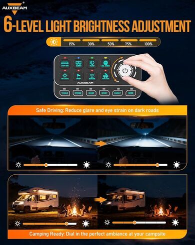 لوحة مفاتيح Auxbeam KS-80 8 Gang مع مقبض دوار - لوحة تحكم بإضاءة خلفية RGB عالمية مع 4 أوضاع تبديل/لحظية/نبض/SOS و4 مشغلات، ضوء مطاردة وتعتيم لشاحنة القوارب البحرية على الطرق الوعرة in Saudi Arabia