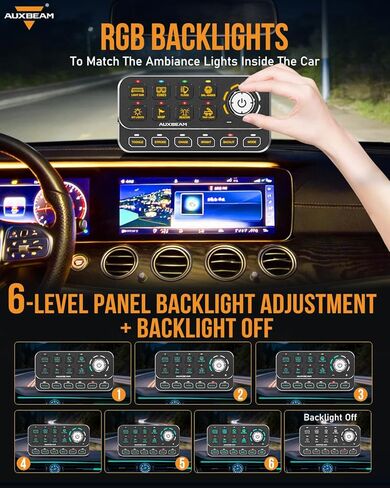 لوحة مفاتيح Auxbeam KS-80 8 Gang مع مقبض دوار - لوحة تحكم بإضاءة خلفية RGB عالمية مع 4 أوضاع تبديل/لحظية/نبض/SOS و4 مشغلات، ضوء مطاردة وتعتيم لشاحنة القوارب البحرية على الطرق الوعرة in Saudi Arabia