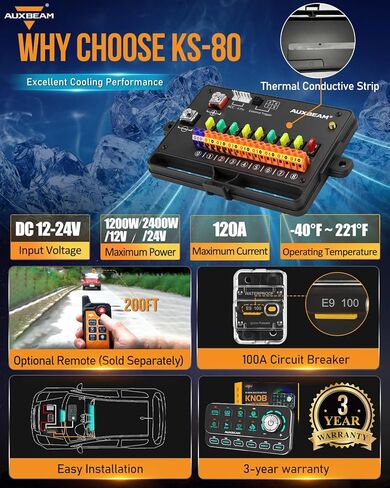 لوحة مفاتيح Auxbeam KS-80 8 Gang مع مقبض دوار - لوحة تحكم بإضاءة خلفية RGB عالمية مع 4 أوضاع تبديل/لحظية/نبض/SOS و4 مشغلات، ضوء مطاردة وتعتيم لشاحنة القوارب البحرية على الطرق الوعرة in Saudi Arabia