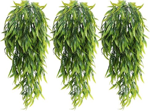 RECUTMS Artificial Hanging Bamboo Plants 3Packs 2.6FT Fake Bamboo Leaves Vine Plant Swag Faux Ivy Greenery for Home Office Wedding Party Garden Patio Kitchen Wall Spring Summer Indoor Outdoor Decor in Saudi Arabia