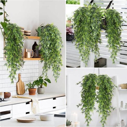 RECUTMS Artificial Hanging Bamboo Plants 3Packs 2.6FT Fake Bamboo Leaves Vine Plant Swag Faux Ivy Greenery for Home Office Wedding Party Garden Patio Kitchen Wall Spring Summer Indoor Outdoor Decor in Saudi Arabia
