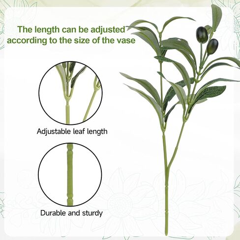 10.23" Artificial Olive Leaves Stems, 10 Sticks Fake Olive Branches for Vases, Artificial Plants Olives Tree Branches Indoor Greenery, Faux Greenery Stems for Vase Tabletop Home Office Wedding Party in Kuwait