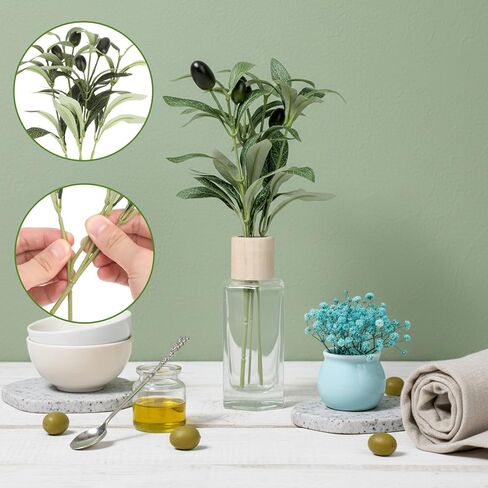 10.23" Artificial Olive Leaves Stems, 10 Sticks Fake Olive Branches for Vases, Artificial Plants Olives Tree Branches Indoor Greenery, Faux Greenery Stems for Vase Tabletop Home Office Wedding Party in Kuwait