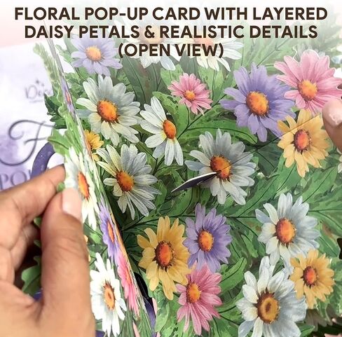 Decorably Individual Handmade 12in Pop Up Flowers Bouquet Card with Blank Notecard and Envelope - 3D Blooming Daisy and Butterfly Designs - All Occasions, Birthday, Mother's Day, Wedding Decor in Saudi Arabia