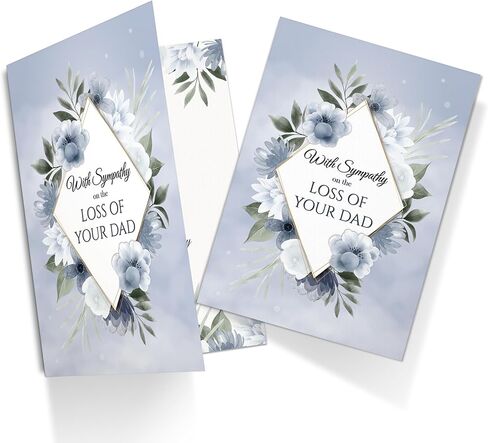 Sympathy Card – Loss of Dad – Blue Floral A5 Greeting Card with Message – Premium UK Made Design in Kuwait