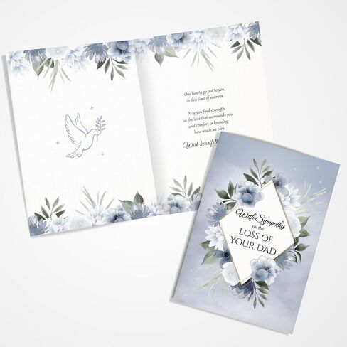 Sympathy Card – Loss of Dad – Blue Floral A5 Greeting Card with Message – Premium UK Made Design in Kuwait