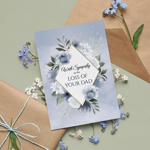 Sympathy Card – Loss of Dad – Blue Floral A5 Greeting Card with Message – Premium UK Made Design in Kuwait