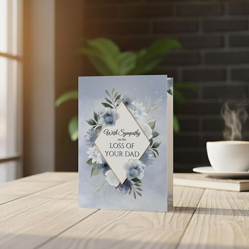 Sympathy Card – Loss of Dad – Blue Floral A5 Greeting Card with Message – Premium UK Made Design in Kuwait
