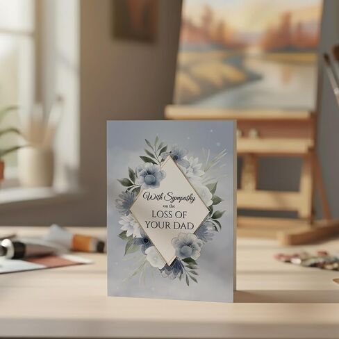 Sympathy Card – Loss of Dad – Blue Floral A5 Greeting Card with Message – Premium UK Made Design in Kuwait