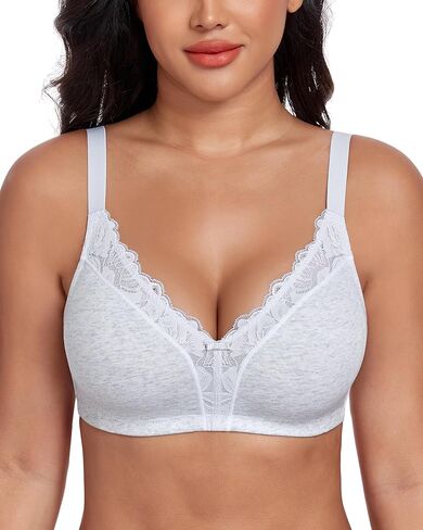 حمالة صدر نسائية DotVol مقاس كبير من الدانتيل برقبة على شكل حرف V من القطن غير مبطنة ومريحة للاستخدام اليومي in Kuwait