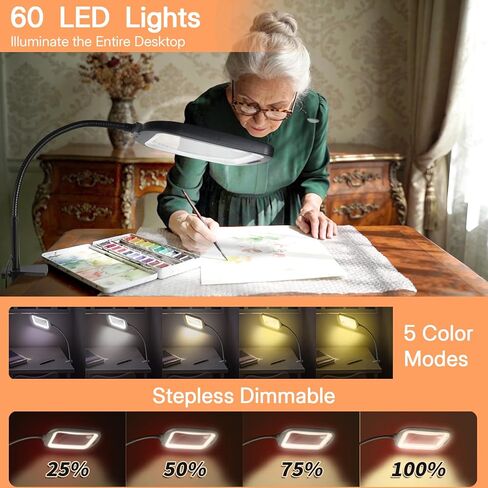 10X 30X Rectangle Magnifying Glass with Light and Floor Stand, Flexible Metal Gooseneck Floor Lamp Large Lighted Magnifier, 5 Color Stepless Dimming, Hands-Free for Close Work Reading Crafts Sewing in Saudi Arabia