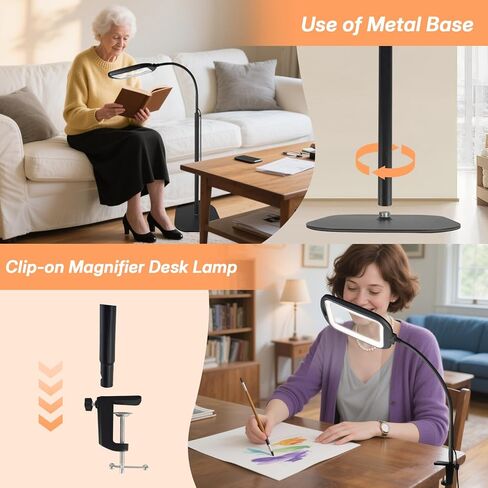10X 30X Rectangle Magnifying Glass with Light and Floor Stand, Flexible Metal Gooseneck Floor Lamp Large Lighted Magnifier, 5 Color Stepless Dimming, Hands-Free for Close Work Reading Crafts Sewing in Saudi Arabia