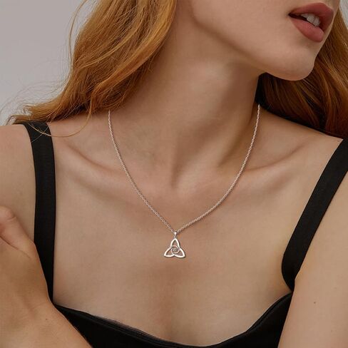 قلادة من الفضة الاسترليني سلتيك قلادة عصرية على شكل عقدة حب متقاطعة مثلثة مطلية بالذهب الأبيض لا تسبب الحساسية مجوهرات عتيقة مع سلسلة سحر هدايا عيد ميلاد للنساء in Kuwait