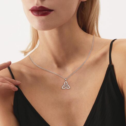 قلادة من الفضة الاسترليني سلتيك قلادة عصرية على شكل عقدة حب متقاطعة مثلثة مطلية بالذهب الأبيض لا تسبب الحساسية مجوهرات عتيقة مع سلسلة سحر هدايا عيد ميلاد للنساء in Kuwait