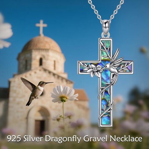 Hummingbird Necklace 925 Sterling Silver Abalone Shall Cross Hummingbird Pendant Animals Jewelry Christian Gifts for Women Men in Saudi Arabia