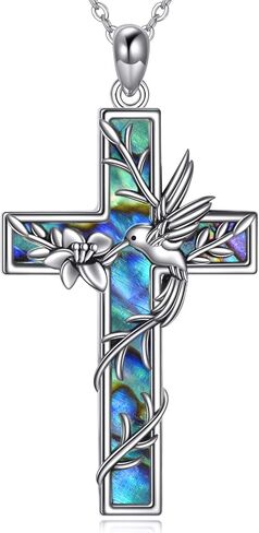 Hummingbird Necklace 925 Sterling Silver Abalone Shall Cross Hummingbird Pendant Animals Jewelry Christian Gifts for Women Men in Saudi Arabia