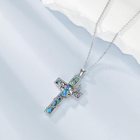 Hummingbird Necklace 925 Sterling Silver Abalone Shall Cross Hummingbird Pendant Animals Jewelry Christian Gifts for Women Men in Saudi Arabia