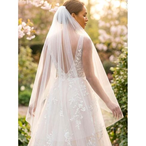 HEREAD 1 الطبقة طرحة زفاف للعروس قصيرة طول الإصبع الحجاب الزفاف اكسسوارات الشعر مع مشط وحافة مقطوعة in Kuwait